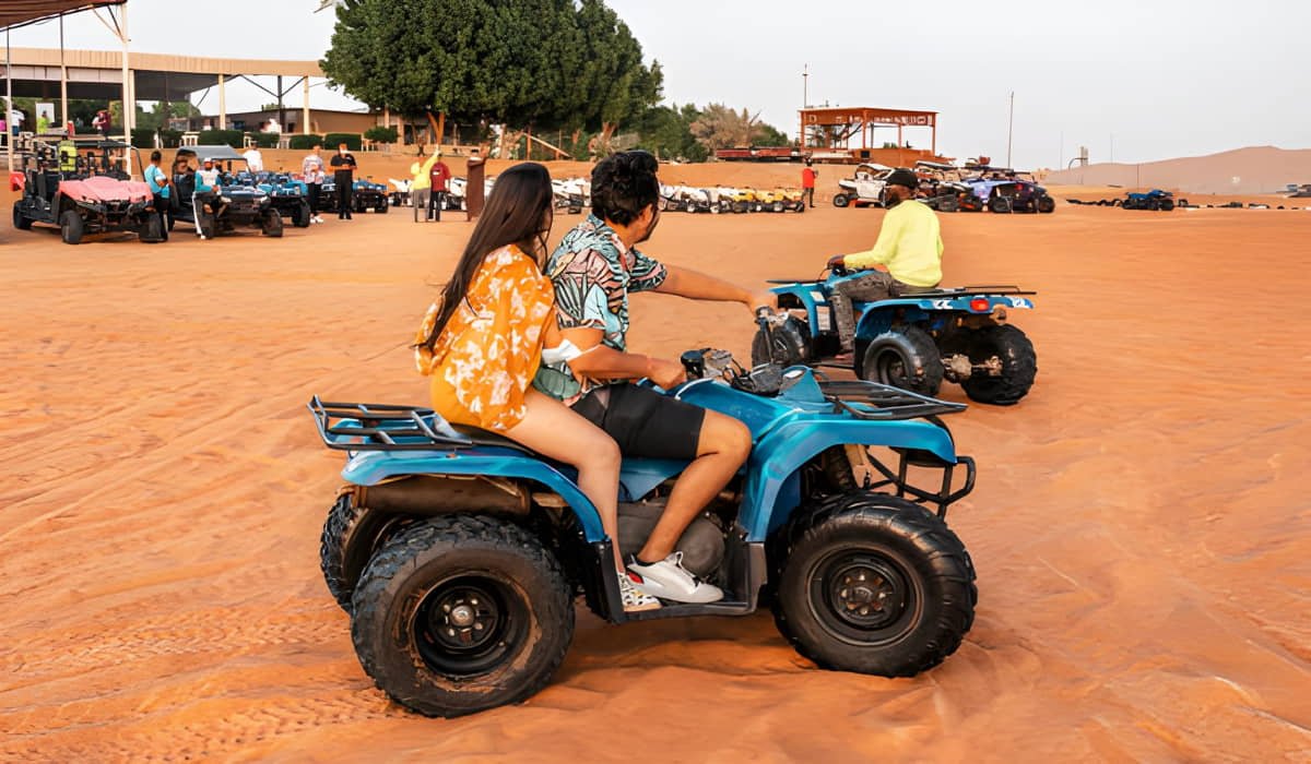A couple enjoying quad biking